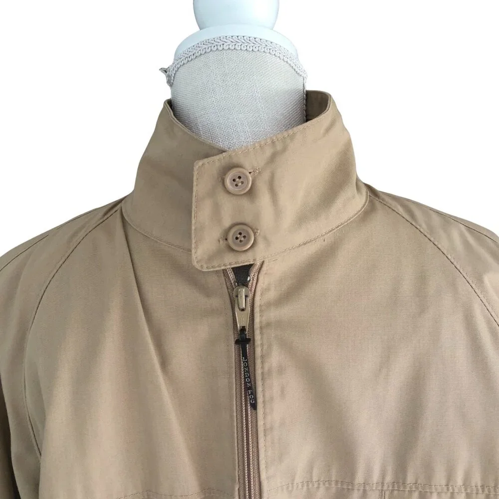 London Fog Beige Car Coat Men’s Medium Vintage Rain Jacket Plaid Lining